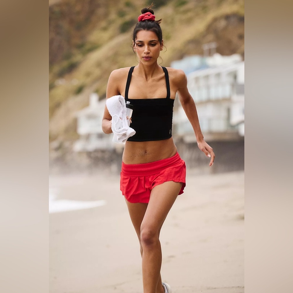 Free People Movement Carpe Diem Shorts in Red. - Picture 3 of 5